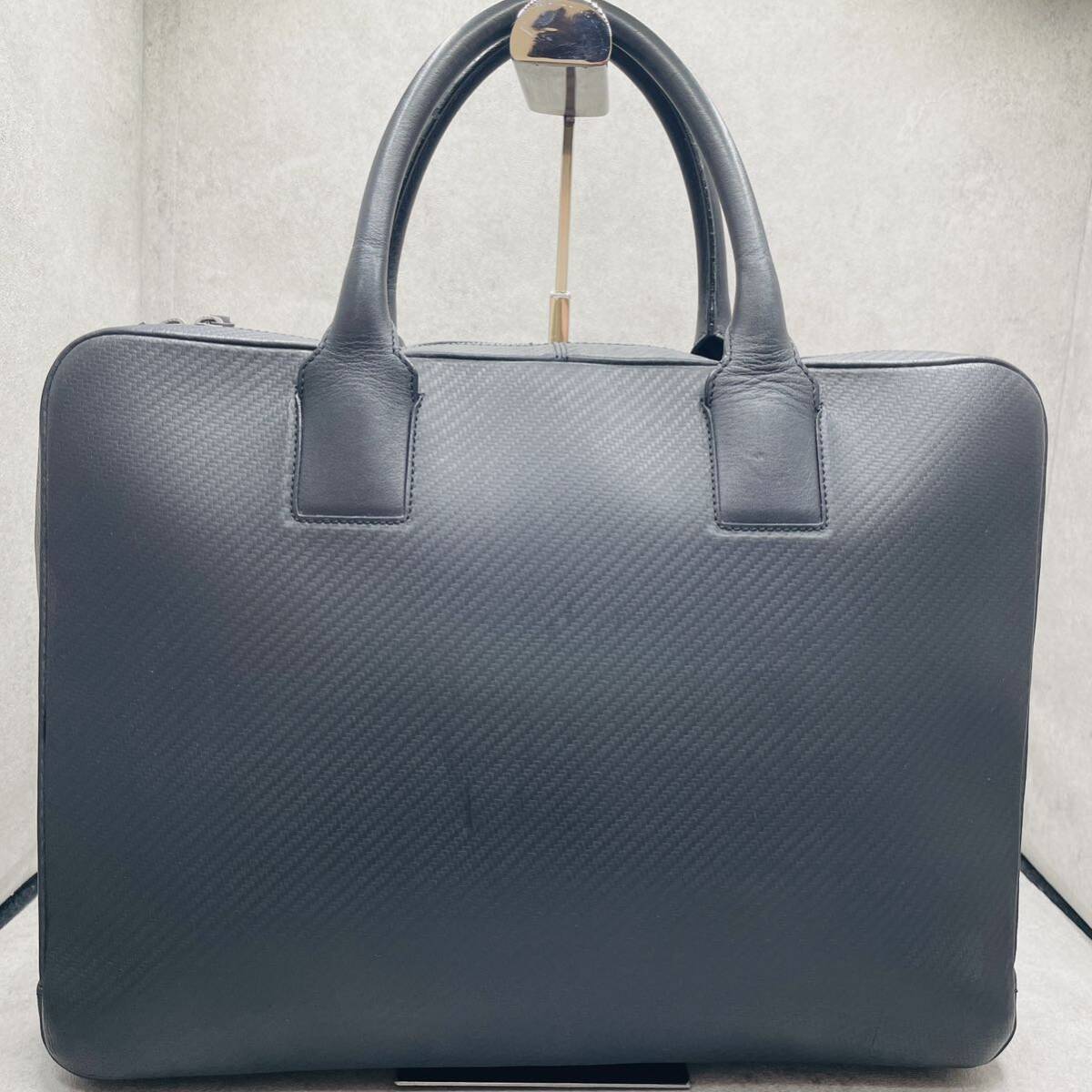 美品/A4可●dunhill ダンヒル メンズ ビジネス トートバッグ ブリーフケース シャーシ ハーネス レザー 大容量 ブラック ロゴ 2way 肩掛けの画像3