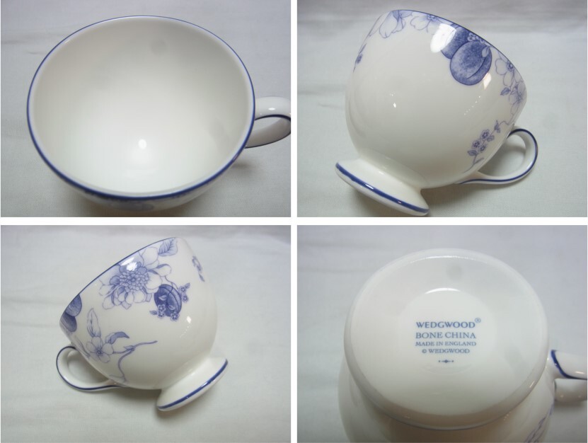 ★WEDGWOOD WINE PLUM BLUE PLUM ティーカップ ソーサー ペア ウェッジウッド ボーンチャイナ イギリス製 ティーセット 食器 現状★60_画像2