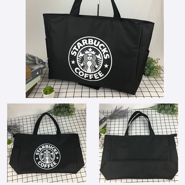 スタバ トートバッグ 　エコバック　超ビッグ 買い物袋　ブラック　新品 キャンバス　大人気　開口部ファスナー式_画像3