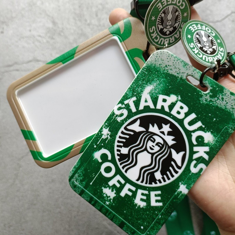 新品 スタバ　 IDカードホルダー ネックストラップ付 ベアリスタ フィギュア付き　グリーン　 定期入れ パスケース　ストラップ　STARBUCKS