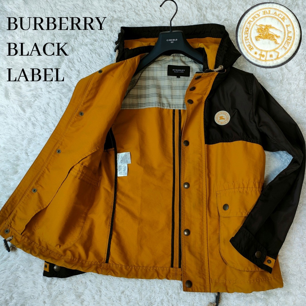 希少 BURBERRY BLACK LABEL バーバリーブラックレーベル マウンテンパーカー ライトアウター ジャケット 2way ノバチェック ホースロゴ L