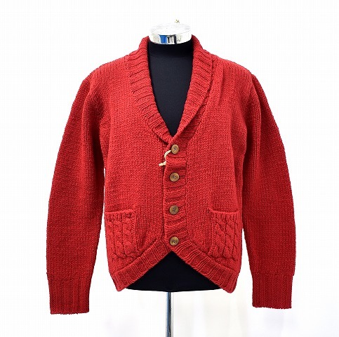 LOCKWOOD HANDKNIT ロックウッド ハンドニット SHAWL COLLAR KNIT CARDIGAN ショールカラーニットカーディガン RED ローゲージ L_画像1