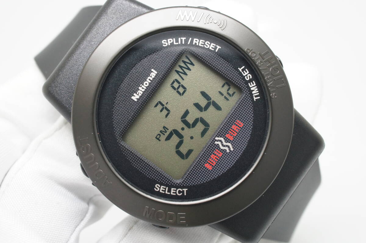 C47●作動良好 箱付 未使用デッドストック ナショナル 振動式アラーム ブルブル TG478P デジタル メンズ腕時計 ブラック黒 クォーツ_画像2
