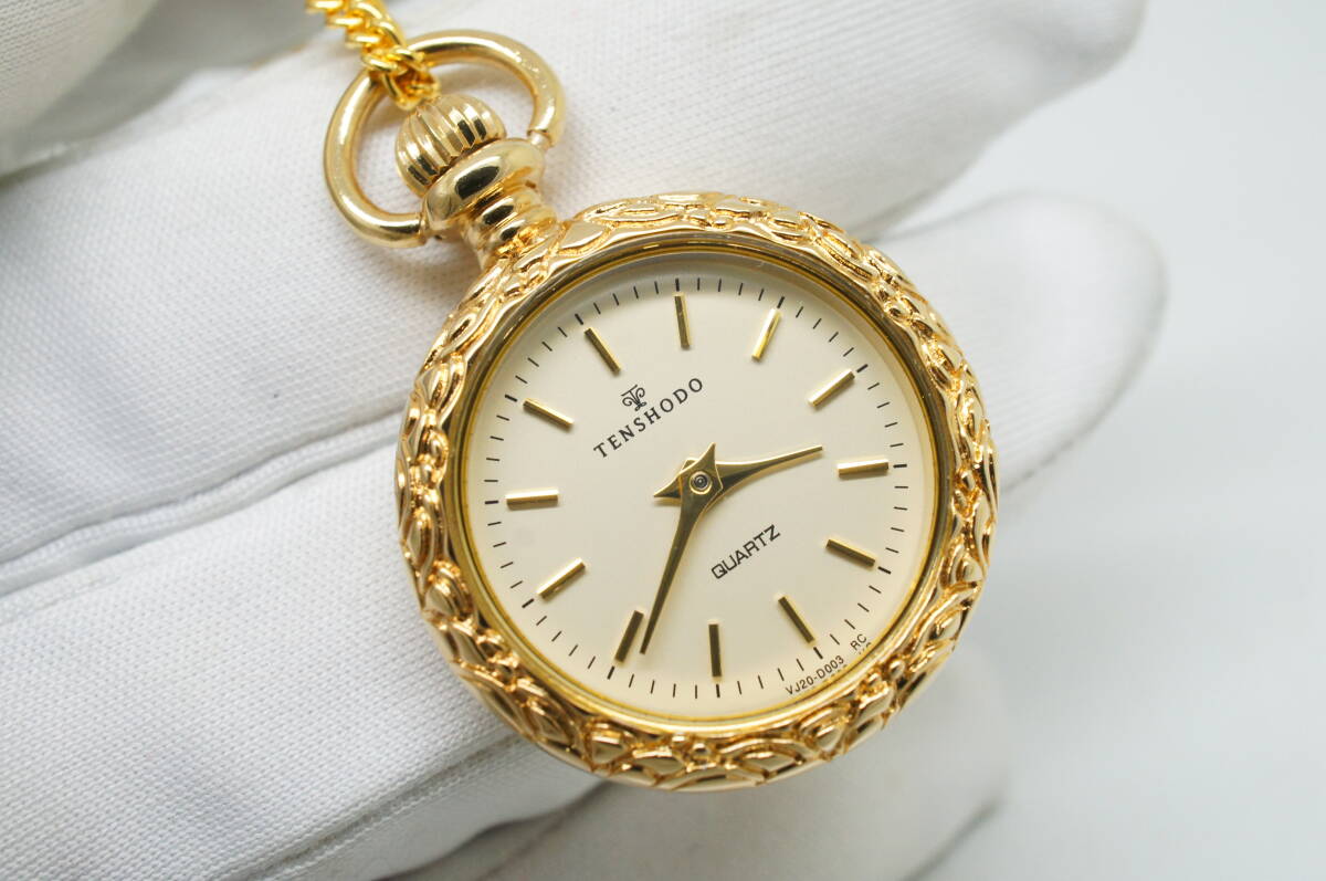 C62* работа хороший с ящиком не использовался неиспользуемый товар TENSHODO Гиндза Tenshodo подвеска часы колье карманные часы Gold золотой модный кварц 