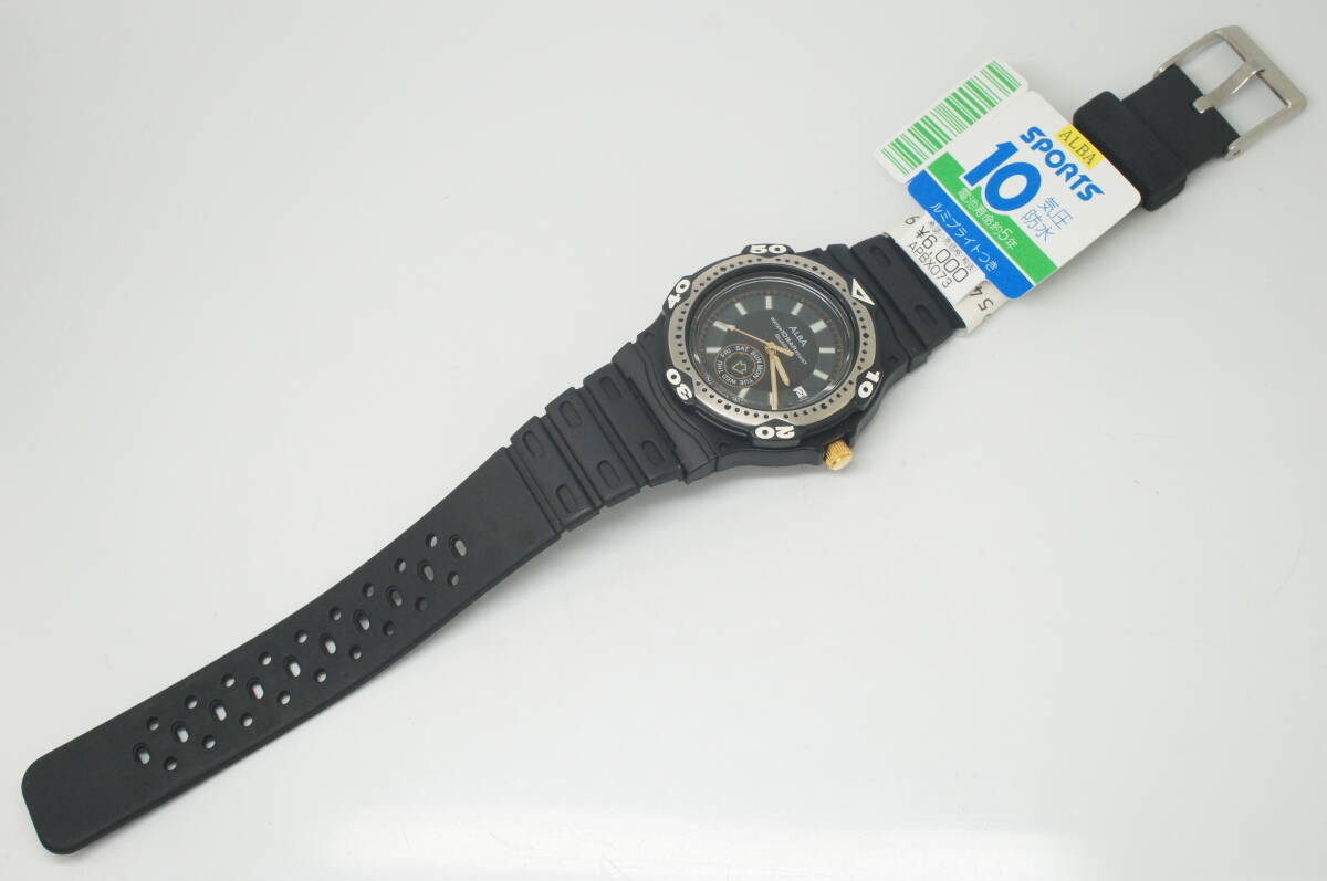 C96* operation excellent box attaching unused dead stock SEIKO Seiko ALBA Alba SPORTS V733-6C10 Date men's wristwatch black black stylish quartz 