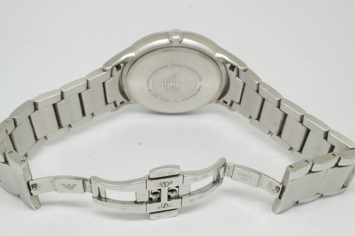 C115* operation excellent box attaching EMPORIO ARMANI Emporio Armani AR-2472 navy face Date men's wristwatch silver stylish quartz 