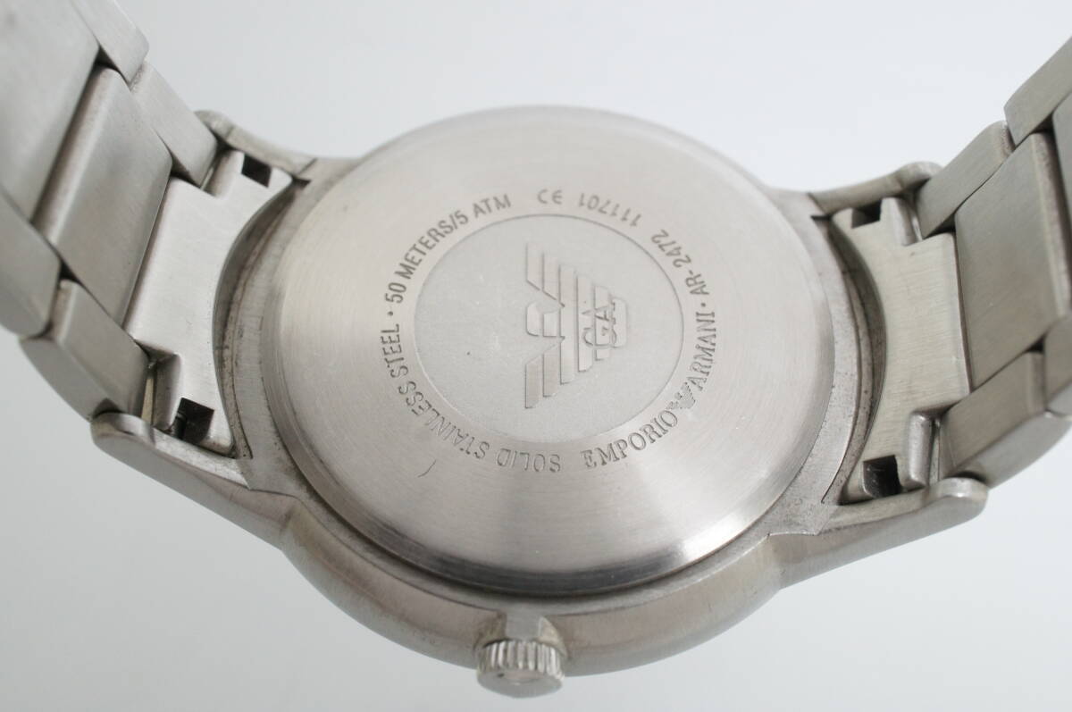 C115* operation excellent box attaching EMPORIO ARMANI Emporio Armani AR-2472 navy face Date men's wristwatch silver stylish quartz 