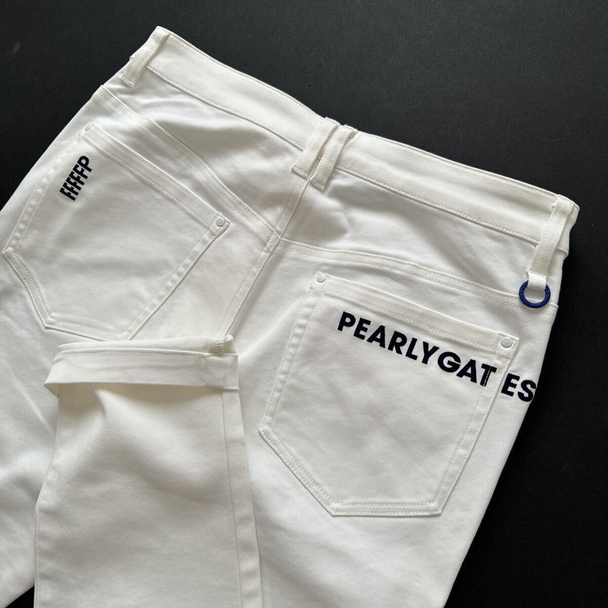 4/M 新品/パーリーゲイツ PEARLY GATES/メンズ/通年/ストレッチロングパンツ/刺繍ロゴ/カッコイイ/スラックス/ゴルフパンツ/白/訳あり_画像1