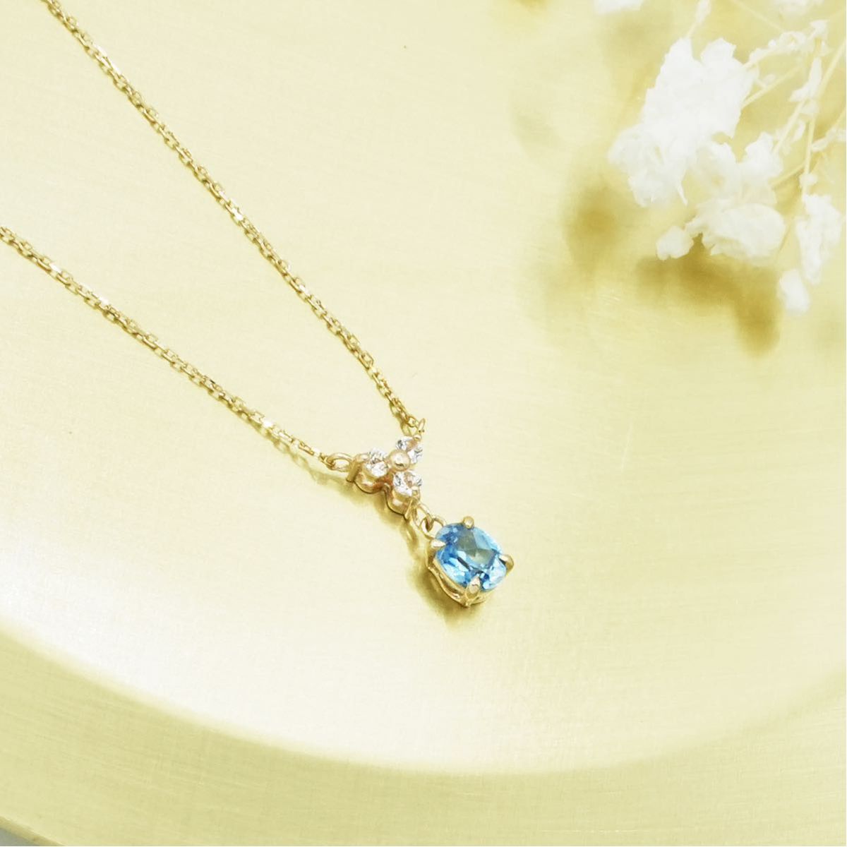 新品 ネックレス ブルー ジルコン ダイヤモンド K10 透明感 誕生石