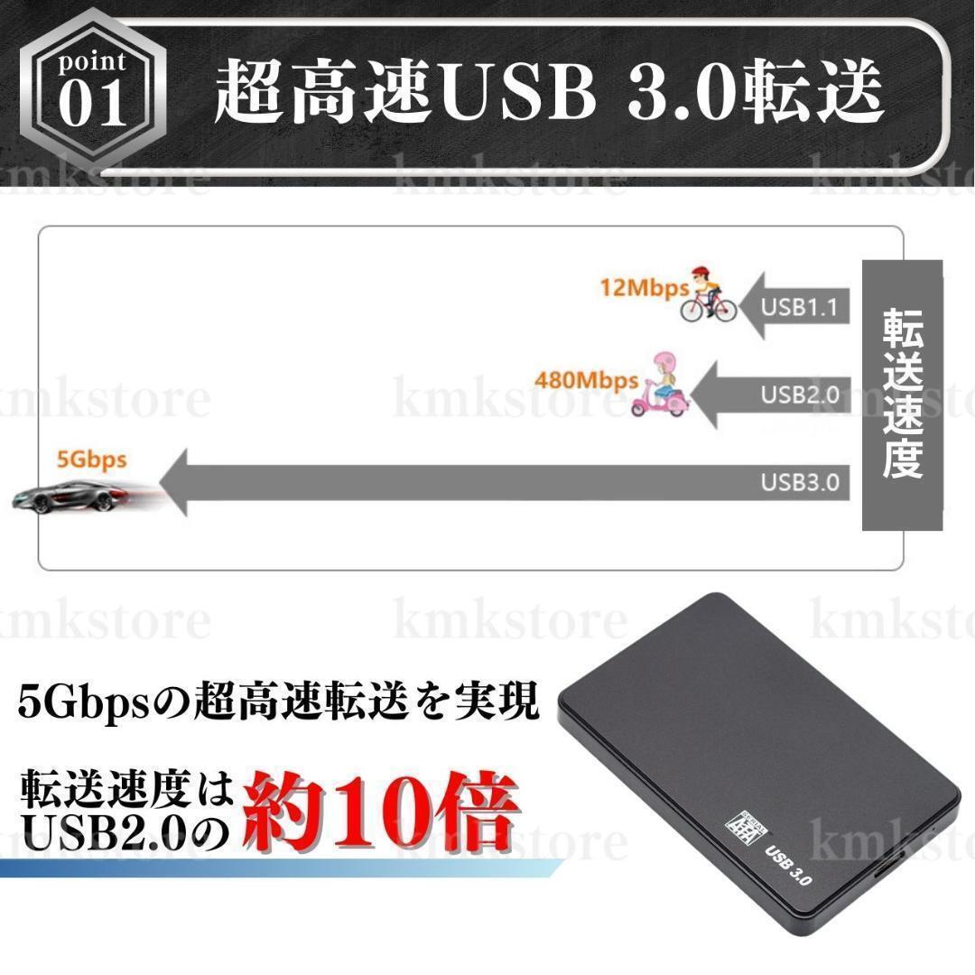 外付け HDD SSD ケース SATA ハードディスク 2.5インチ USB3.0 高速 データ転送 電源不要 USBケーブル 5Gbps 黒