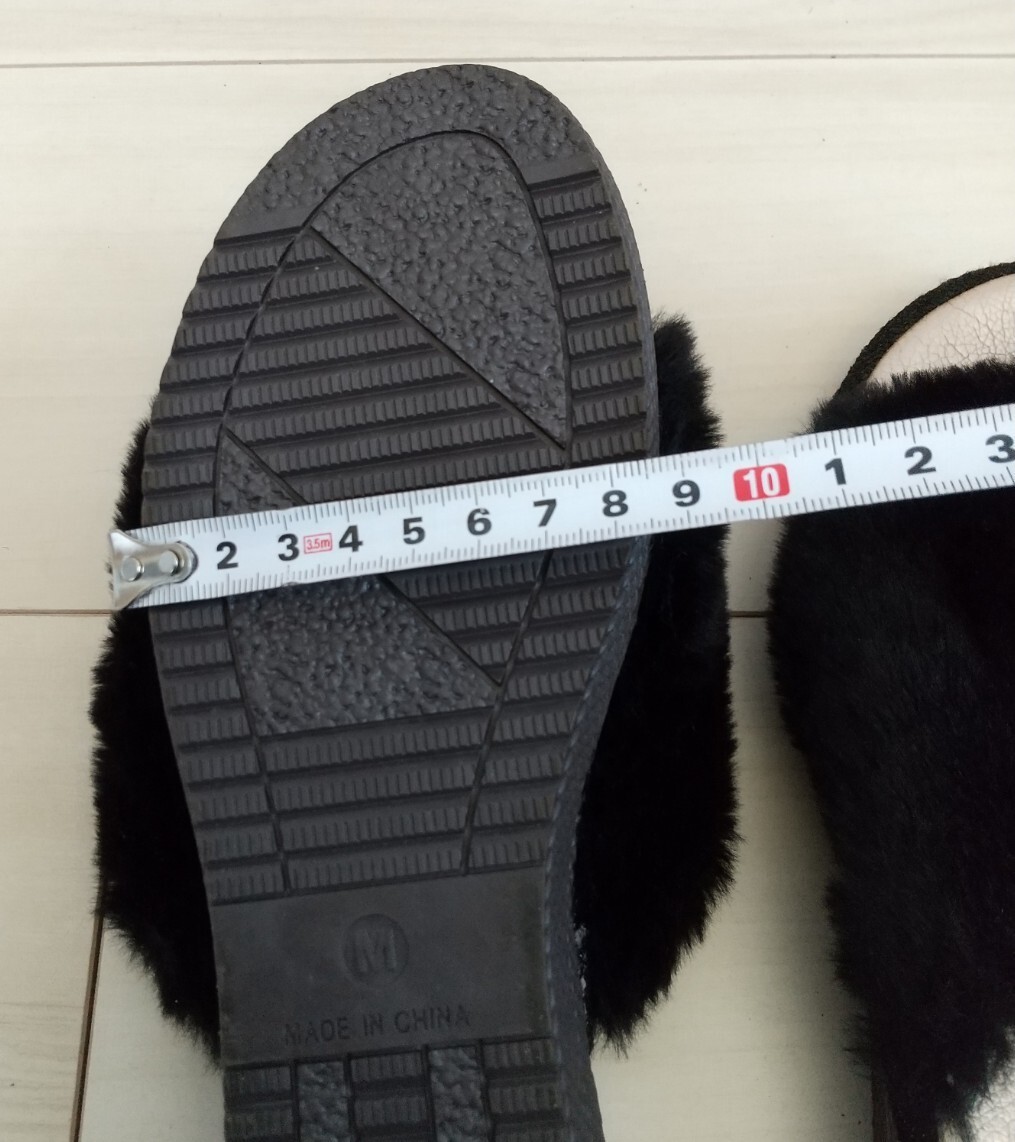 (758)LIBERTY черный мех сандалии (M размер )