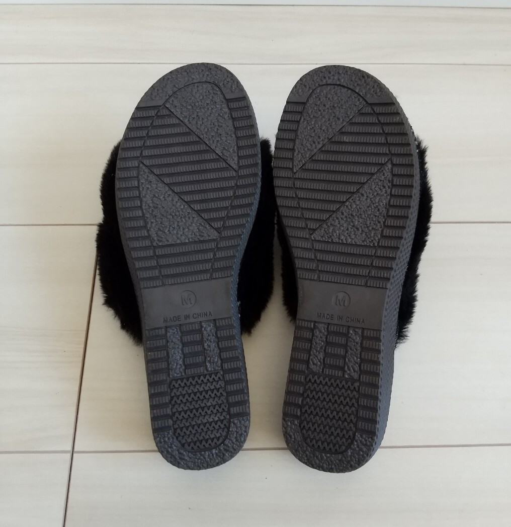 (758)LIBERTY черный мех сандалии (M размер )