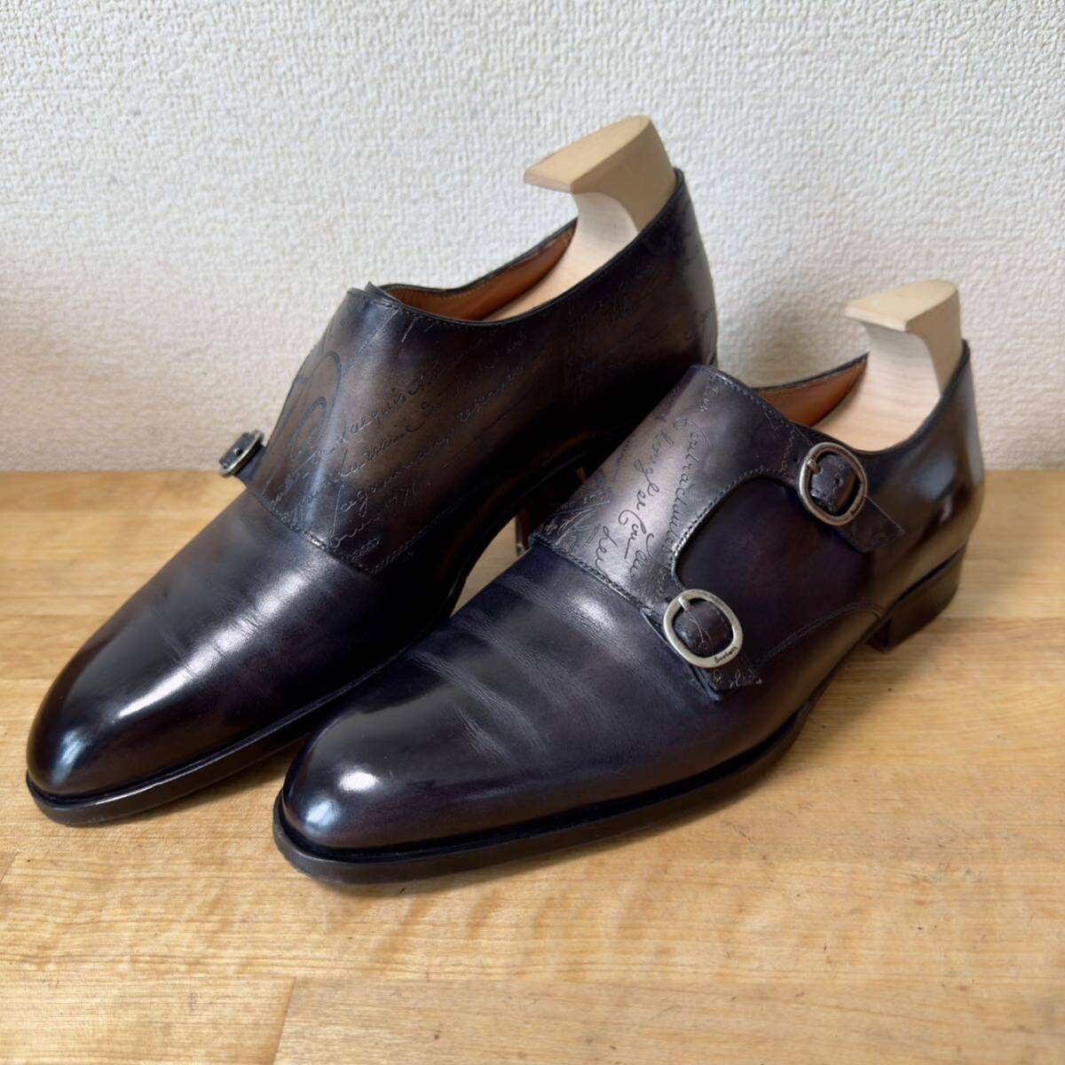  ultimate beautiful goods regular price 52.5 ten thousand jpy Berluti Classic kali graph .-sklito leather double monk strap business shoes 7 gray genuine article 