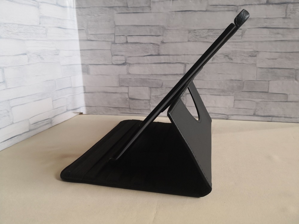 iPad Air 第5世代/Air 第4世代 (10.9インチ) 共用 ブラック レザーケース 360度回転機能 スタンド機能 自動スリープ機能 ベルト付きの画像4