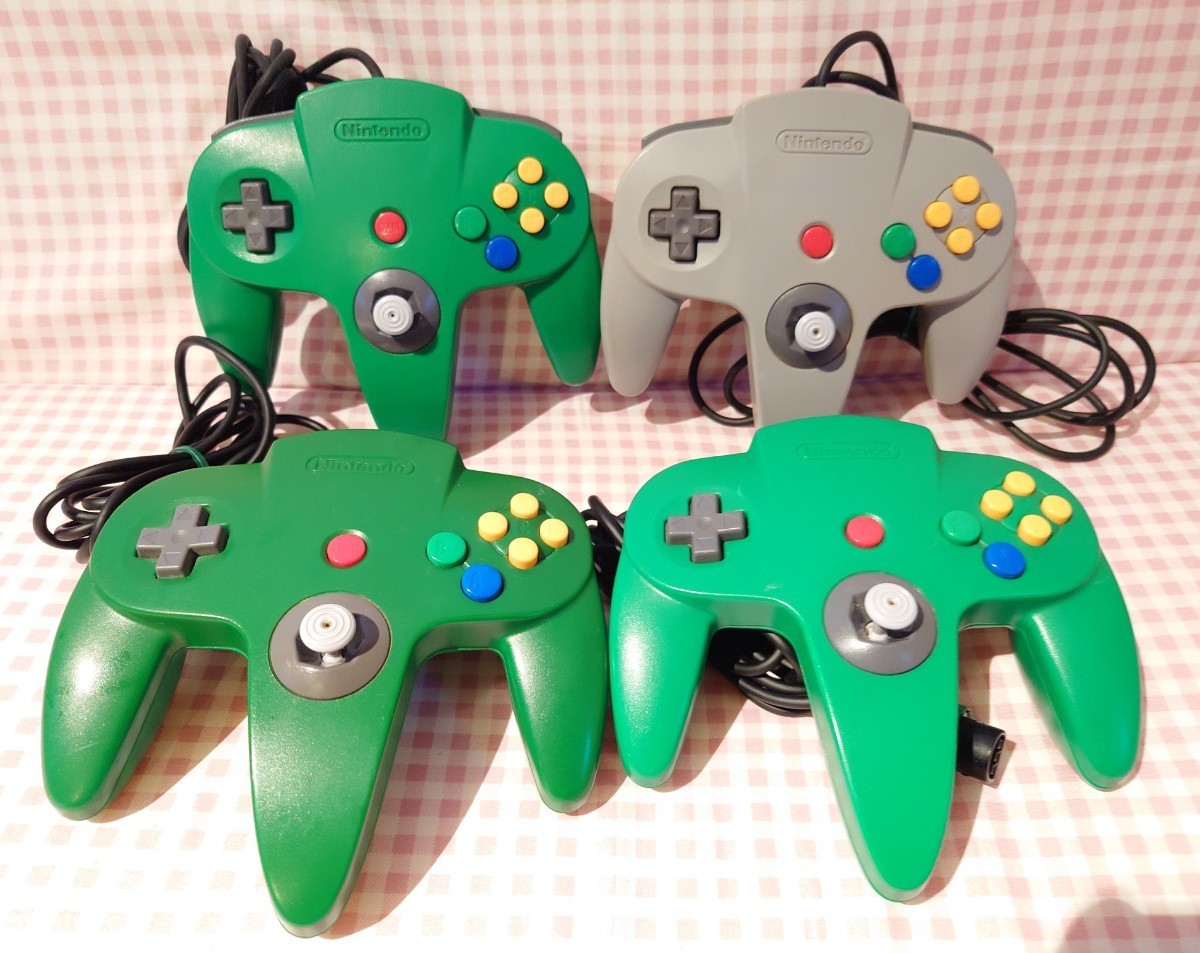 【☆簡易動作チェック済み/動作品】 NINTENDO 64 コントローラー コントローラーブロス  グリーン グレー 4台セット の画像1