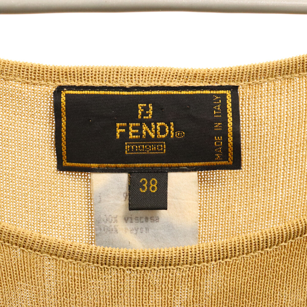 FENDI フェンディ ロゴ ジャガード ノースリーブ レーヨン ニット ワンピース レディース ベージュ_画像6