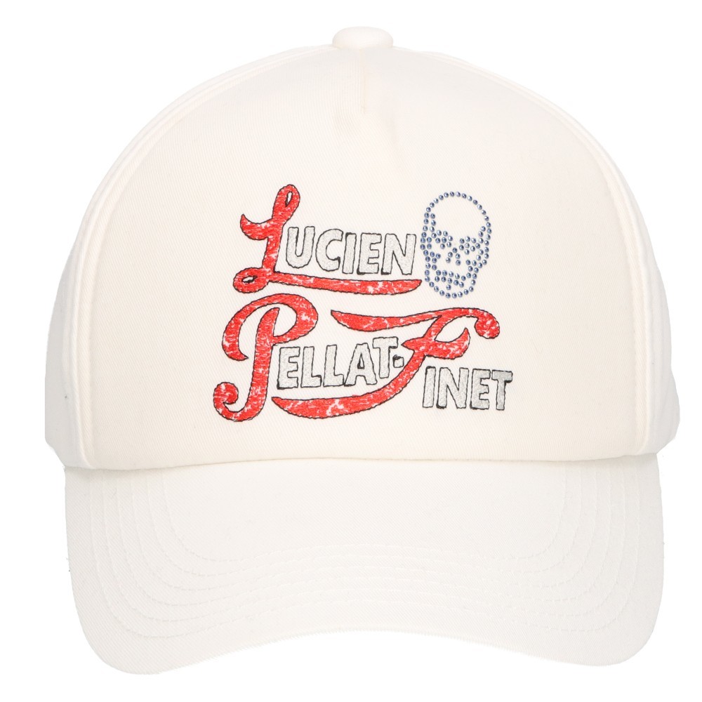 lucien pellat-finet ルシアンペラフィネ ロゴプリント スカルストーン キャップ 帽子 ホワイト_画像4