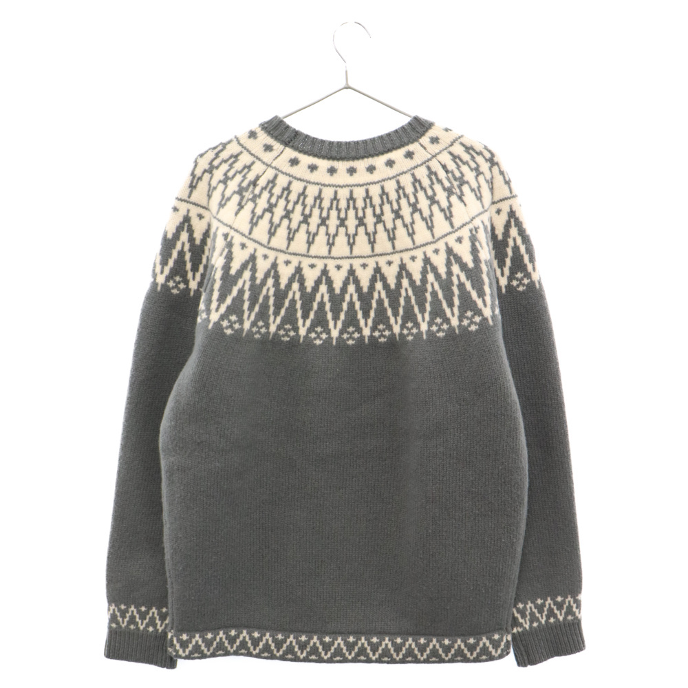 SUBCULTURE サブカルチャー NORDIC EXTRAFINEMERINOWOOL SWEATER ノルディック柄 ウールニット長袖セーター グレー/ホワイト SCKT-A2301_画像2