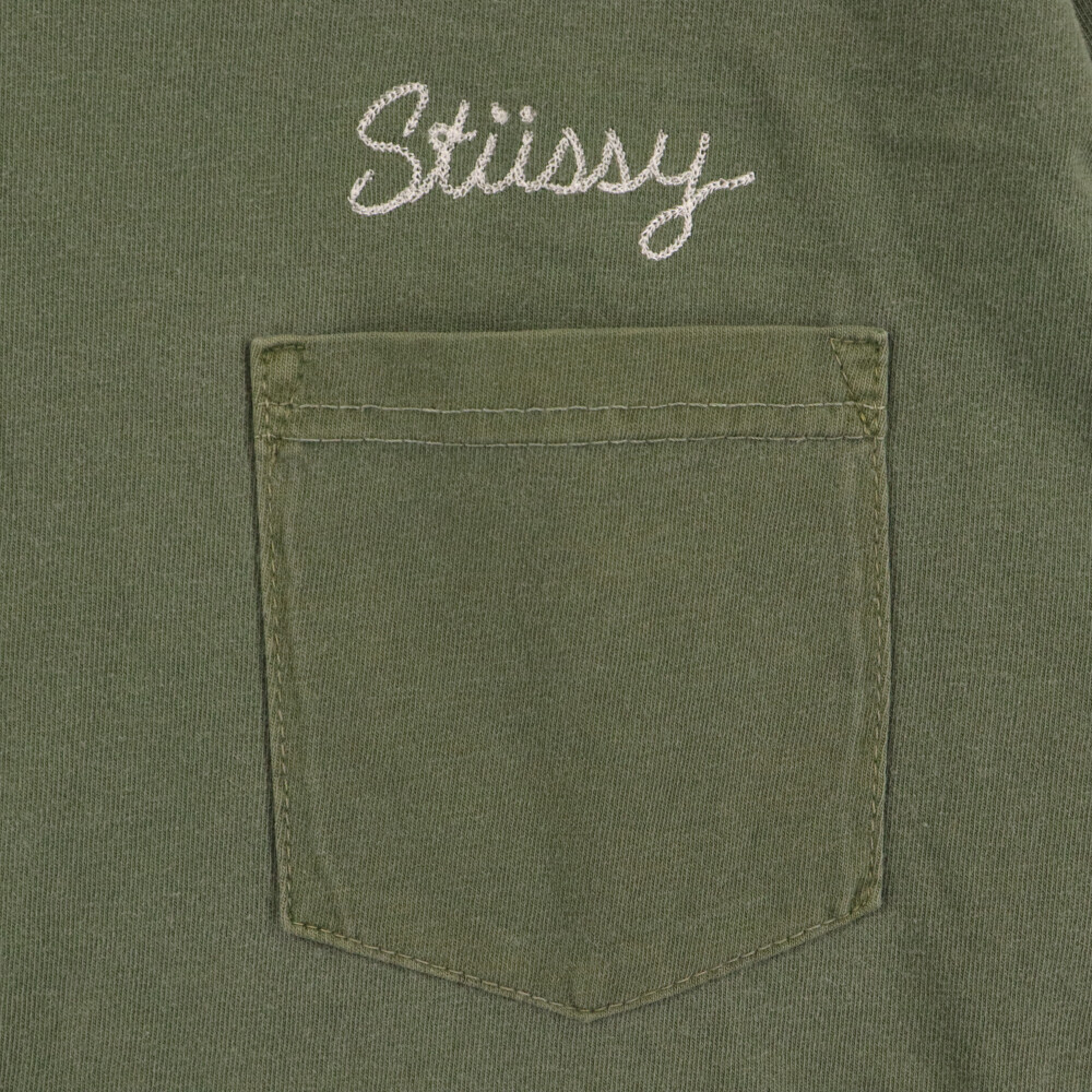 STUSSY ステューシー 胸ポケット ロゴ刺繍デザイン 半袖クルーネックTシャツ カーキ_画像8