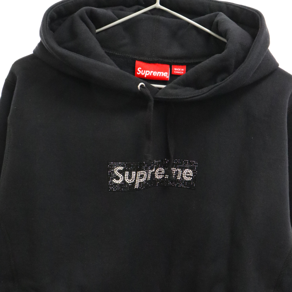 SUPREME シュプリーム 19SS×Swarovski Box Logo Hooded Sweatshirt×スワロフスキーボックスロゴフーデットスウェットパーカー ブラック_画像3