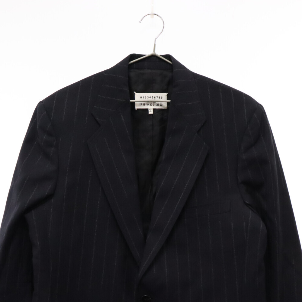 メゾンマルジェラ 17SS STRIPE SUIT JACKET S50BN0308 ダブルブレスト 2Bテーラードジャケット ストライプブレザー ダークネイビー_画像3