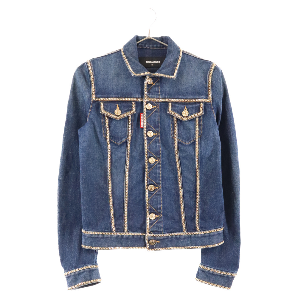 DSQUARED2 ディースクエアード チェーンディテール クロップ デニムジャケット S75AM0866-S30595 インディゴ レディース_画像1