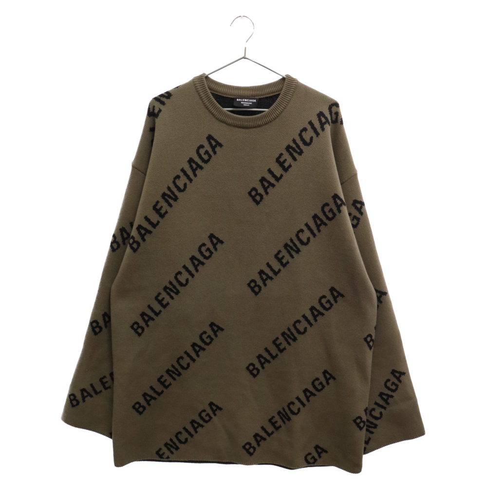 BALENCIAGA バレンシアガ 21AW ALLOVER LOGO KNIT オールオーバーロゴ クルーネックニット セーター ブラウン 657401