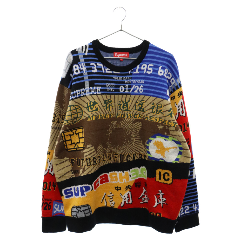 SUPREME シュプリーム 22SS Credit Cards Sweater クレジットカード セーター 総柄 クルーネックニット ニットセーター マルチカラー