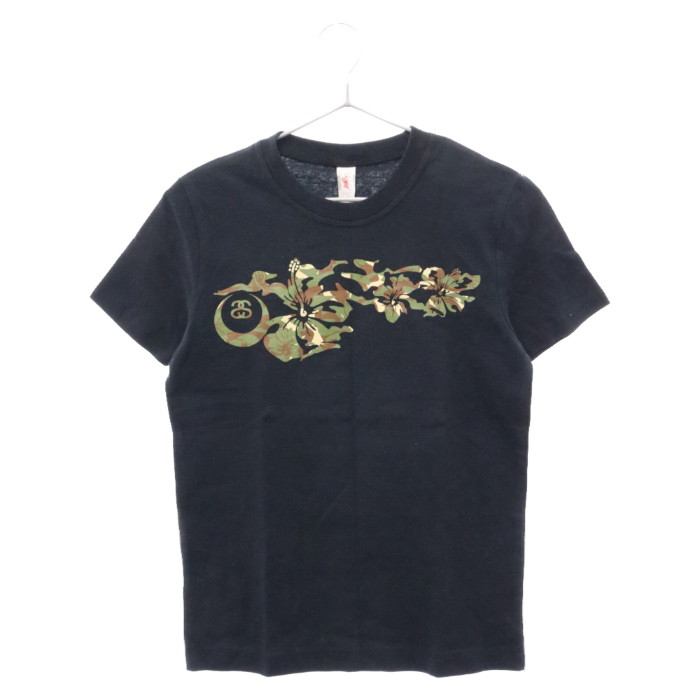 STUSSY ステューシー 90s OLD ISLAND CAMO アイランドカモ プリントデザイン 半袖クルーネックTシャツ ブラック レディースの画像1