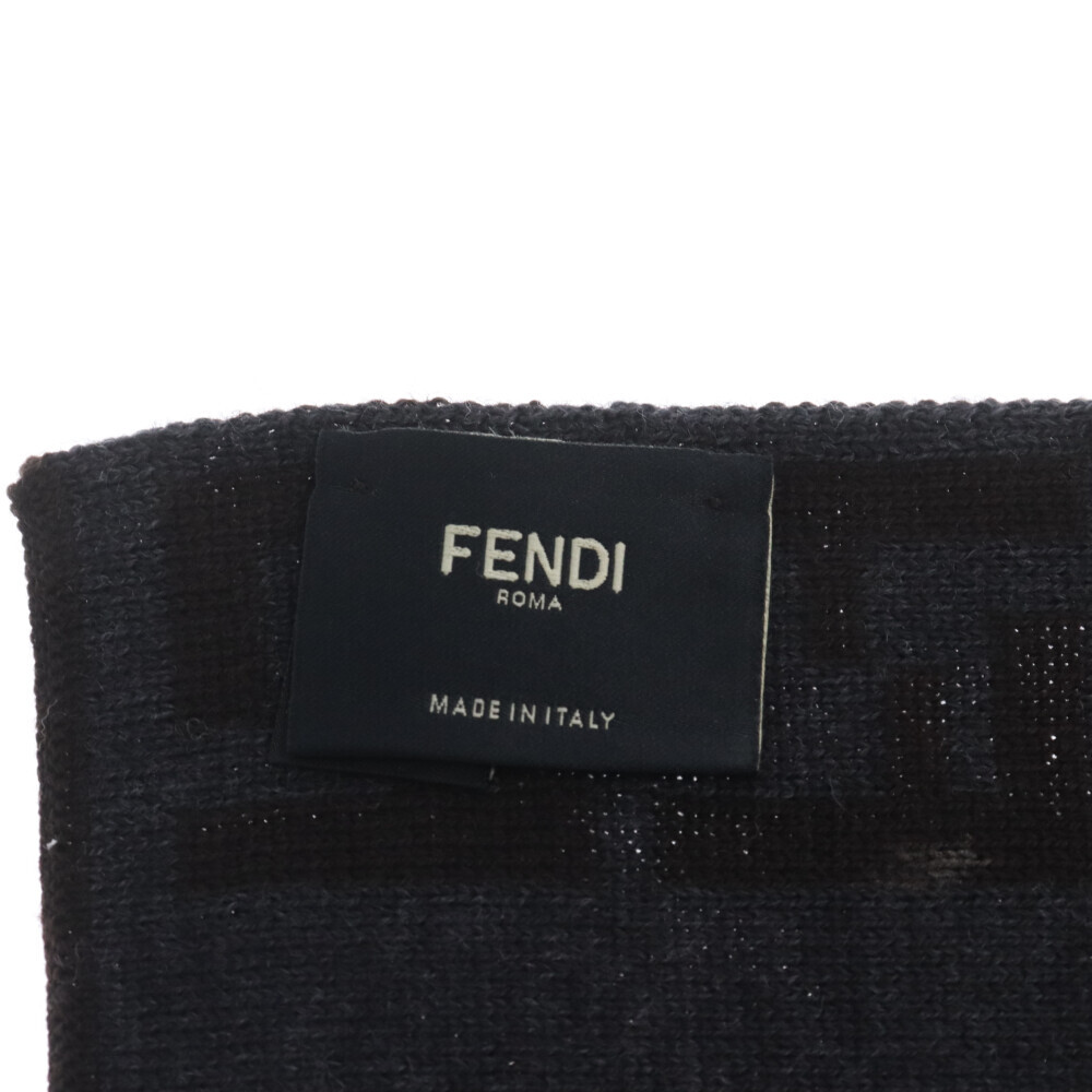 FENDI フェンディ ズッカモチーフウールマフラー ストール ブラウン_画像4