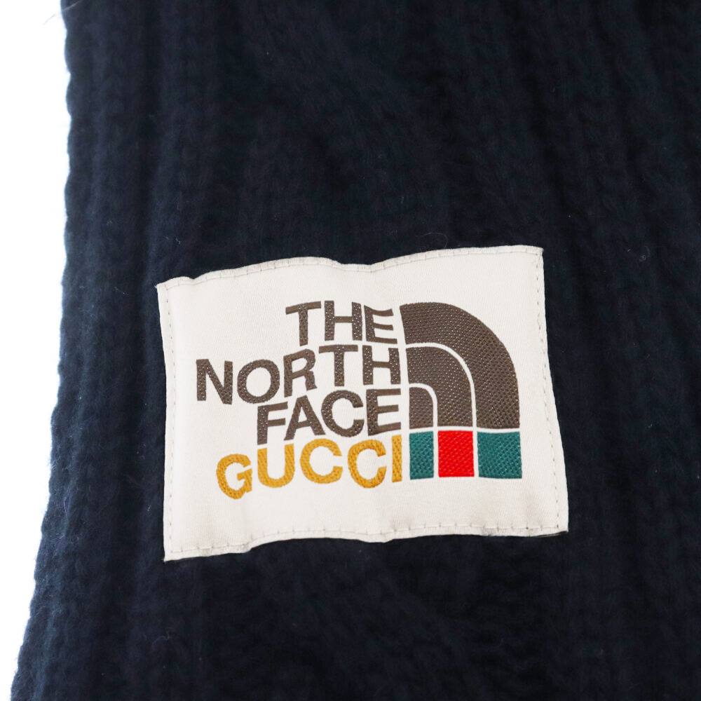 GUCCI グッチ×THE NORTH FACE ザノースフェイス ウールニットフリンジ ローゲージマフラー ブラック 653561_画像5