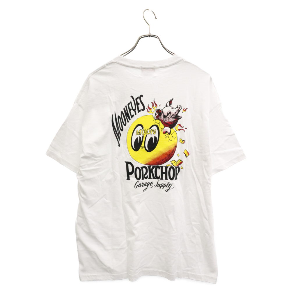 PORKCHOP ポークチョップ Moon Equipped-MOON EYES ムーンアイズ プリント半袖Tシャツ カットソー ホワイト