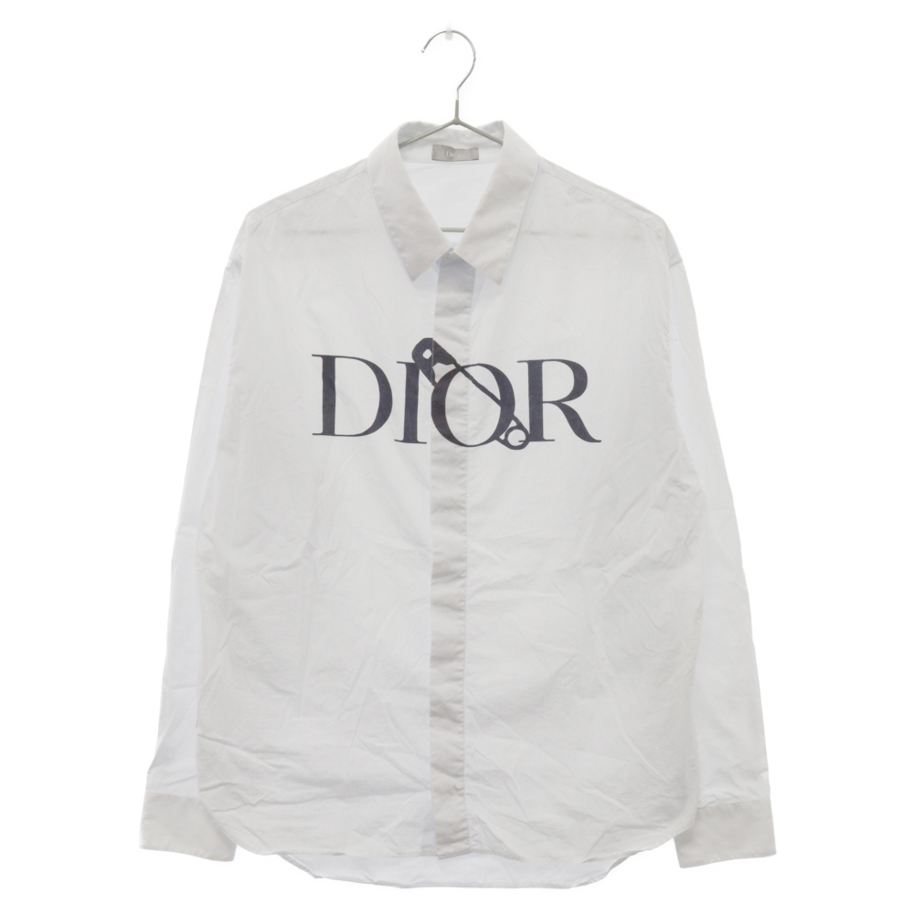 DIOR ディオール 20AW×Judy Blame ジュディブレイム フロント ロゴプリント ストライプ 長袖シャツ ライトブルー 043C597C5011の画像1