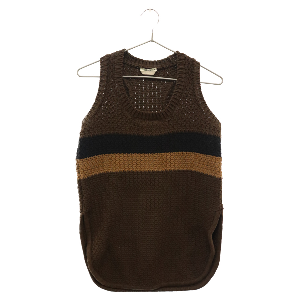 FENDI Fendi Knit Vest border knitted the best lady's Brown FZX500