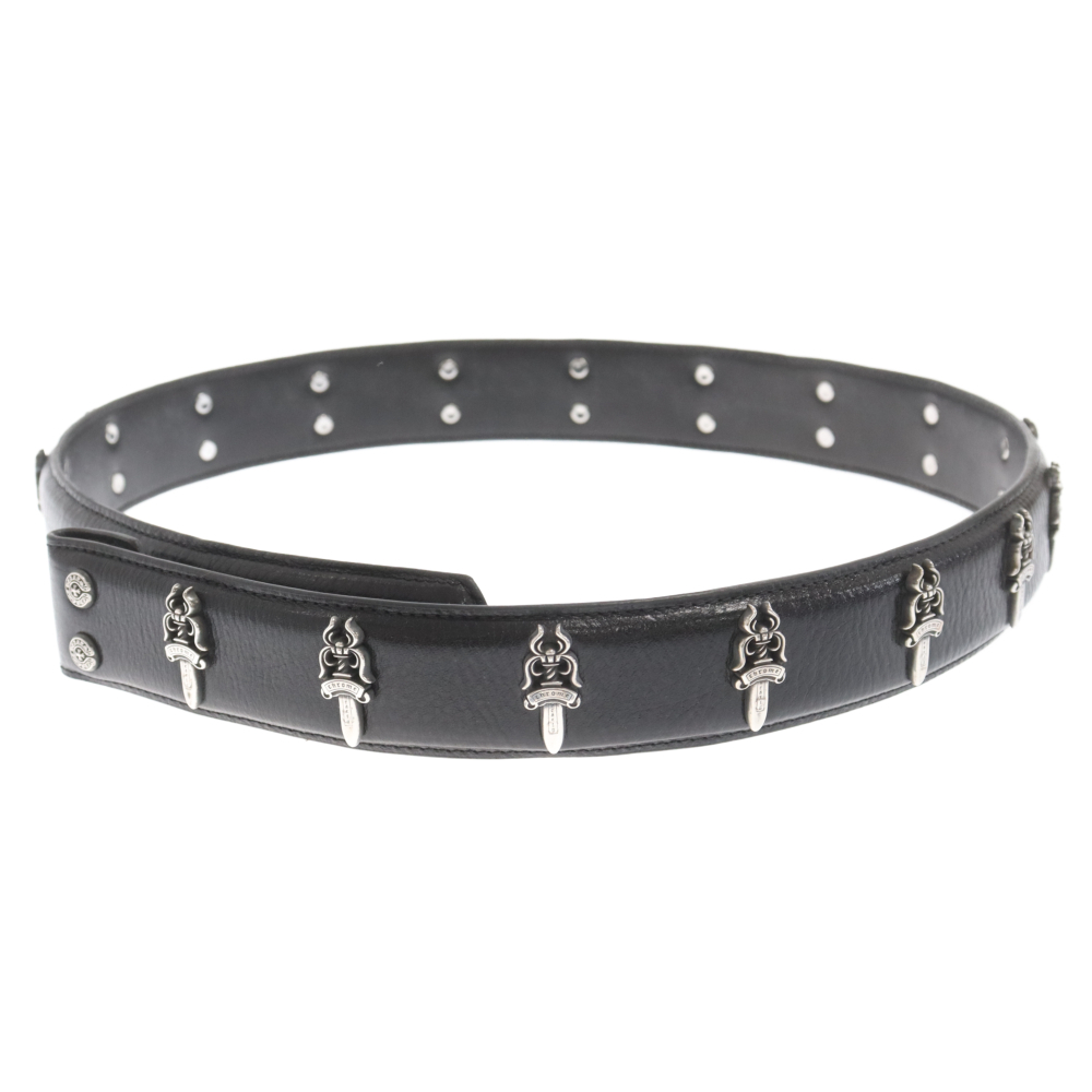 CHROME HEARTS クロムハーツ STRAP No5 DGGR/#5ダガーローデット レザーベルト ブラック/シルバー 34_画像1