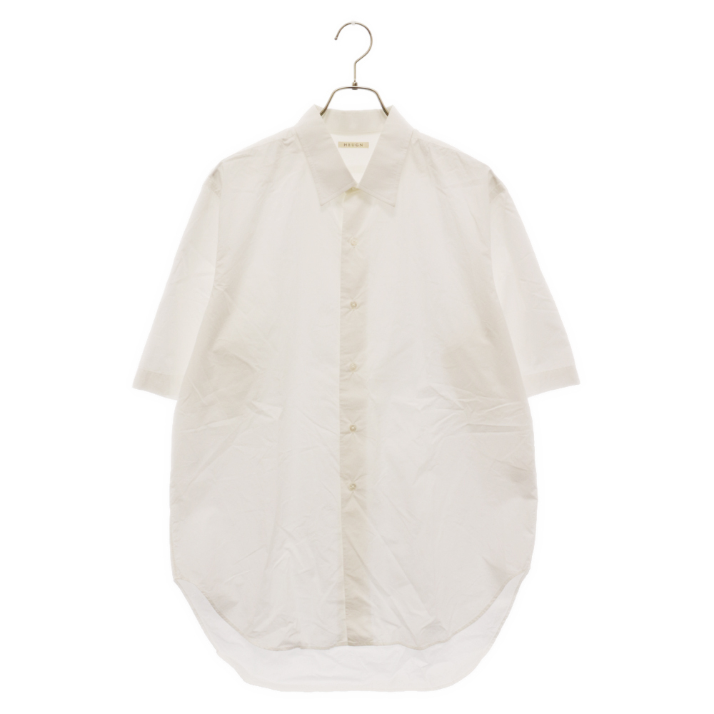 HEUGN ユーゲン james コットンポプリンレギュラーカラーシャツ 半袖シャツ ホワイト shirt 026_画像1
