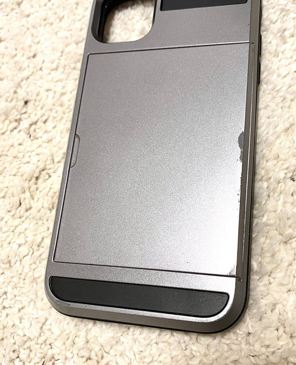 iPhone11 アイフォン スマートフォン スマホ カバー ケース ICカード スライド収納 背面 カード収納 グレー 頑丈 耐衝撃 背面収納の画像4