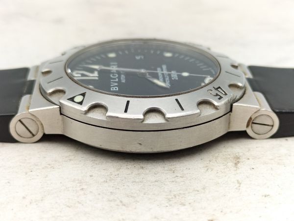 B55 1円～ ジャンク品 BVLGARI ブルガリ 自動巻き 腕時計 ディアゴノ スクーバ SD38S デイト 3針 ブラックカラー文字盤 メンズ_画像5