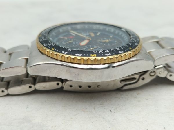 C44 1円～ 不動品 ANA 全日空限定 SEIKO セイコー クォーツ 7T92-0CF0 腕時計 クロノグラフ デイト 黒文字盤 ステンレス メンズ_画像5