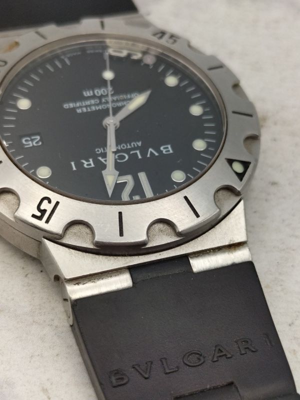 B55 1円～ ジャンク品 BVLGARI ブルガリ 自動巻き 腕時計 ディアゴノ スクーバ SD38S デイト 3針 ブラックカラー文字盤 メンズ_画像3