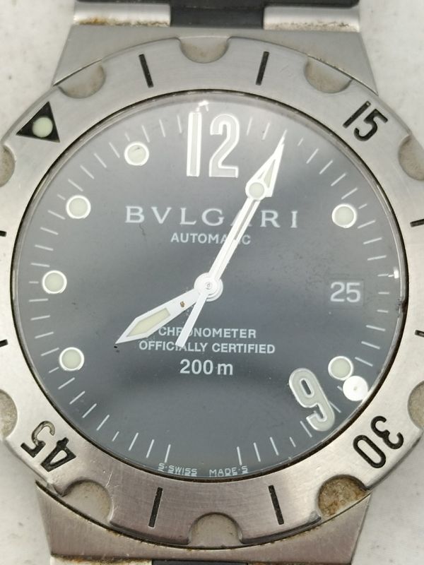 B55 1円～ ジャンク品 BVLGARI ブルガリ 自動巻き 腕時計 ディアゴノ スクーバ SD38S デイト 3針 ブラックカラー文字盤 メンズ_画像6