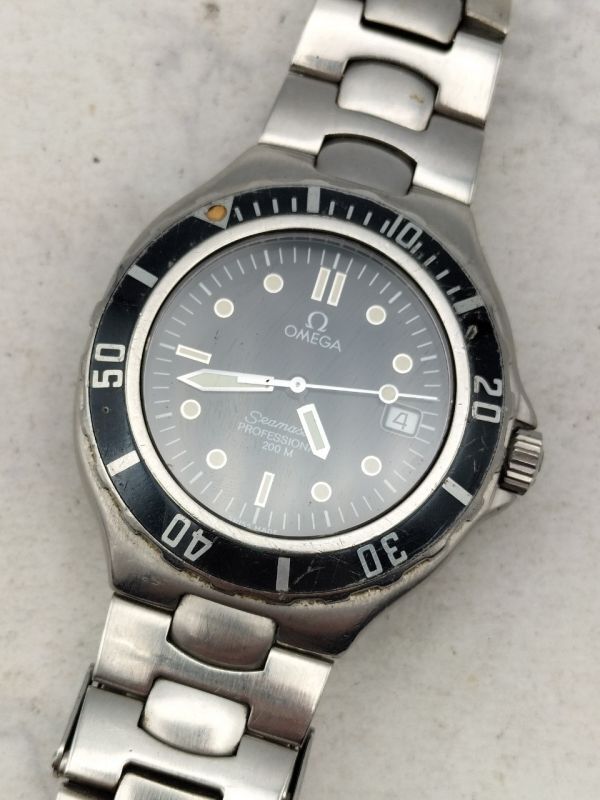 B57 1円～ ※訳あり※ 稼働品 オメガ OMEGA シーマスター Seamaster クオーツ 腕時計 デイト 3針 ブラックカラー文字盤 メンズ_画像1