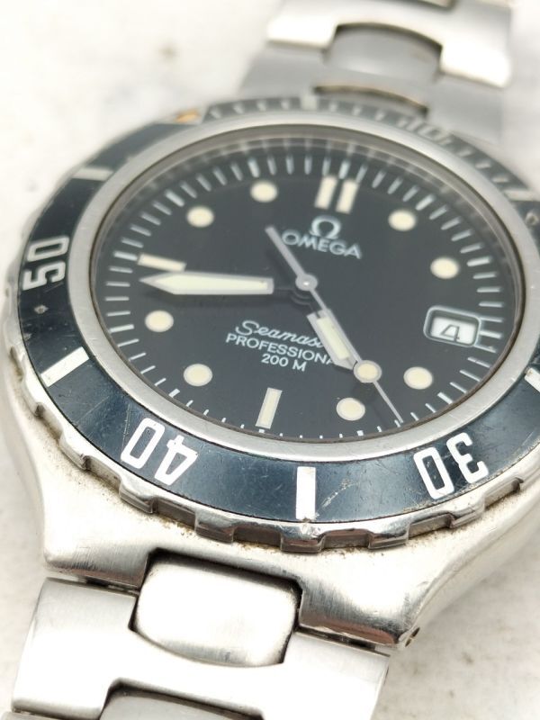 B57 1円～ ※訳あり※ 稼働品 オメガ OMEGA シーマスター Seamaster クオーツ 腕時計 デイト 3針 ブラックカラー文字盤 メンズ_画像2