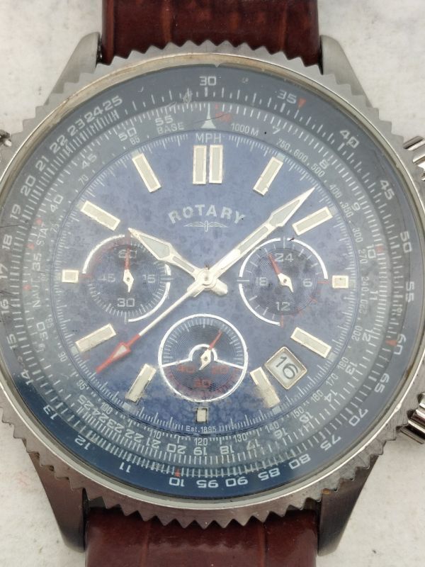 C40 1円～ 稼働品 ROTARY ロータリー AVIATION GS00699/05KIT クォーツ アビエイター腕時計 デイト クロノグラフ ステンレス メンズの画像6