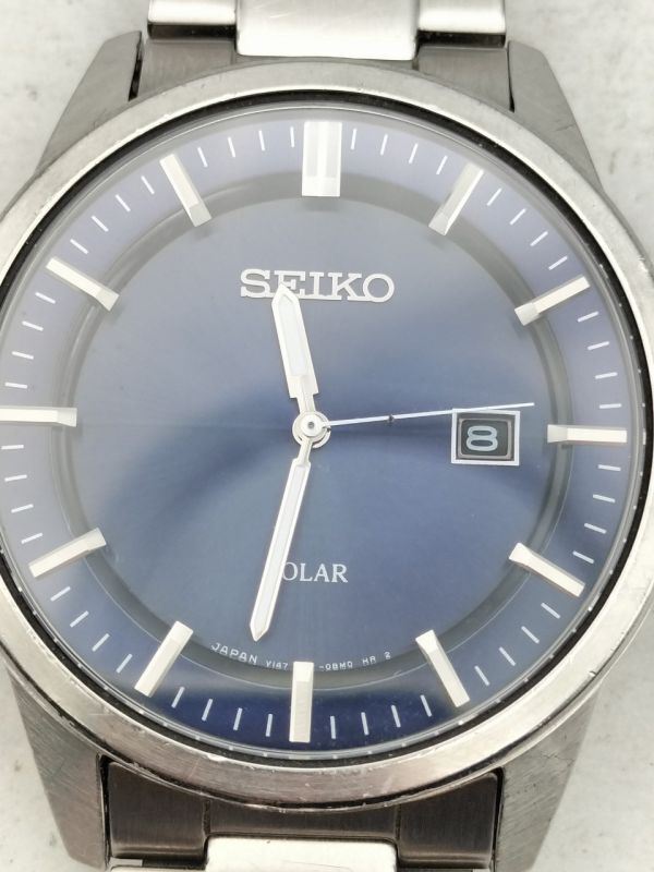 C50 1円～ 稼働品 セイコー SEIKO スピリット ソーラー V147-0AV0 腕時計 アナログ デイト ラウンド ブルーカラー文字盤 ステンレス メンズ_画像6
