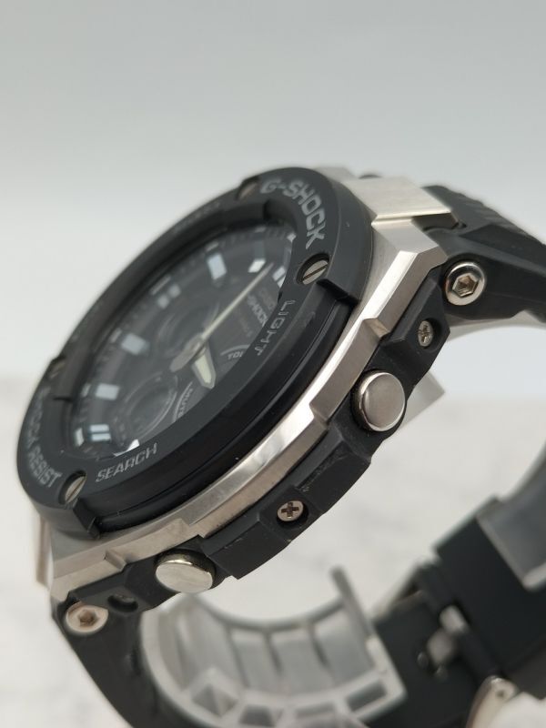C69 1円～ 稼動品 カシオ CASIO G-SHOCK G-ショック GST-W300 アナデジ タフソーラー 腕時計 黒 ブラック ステンレス ラバーバルト_画像4