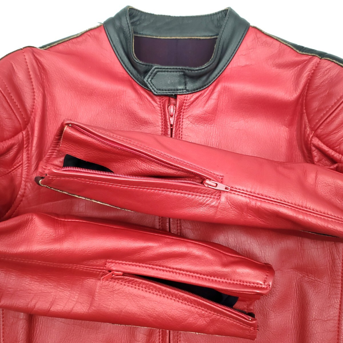 美品 NAKATAKE M日本製レザーレーシングスーツ赤黒パッド入り 美品 NAKATAKE M日本製レザーレーシングスーツ赤黒パッド入り