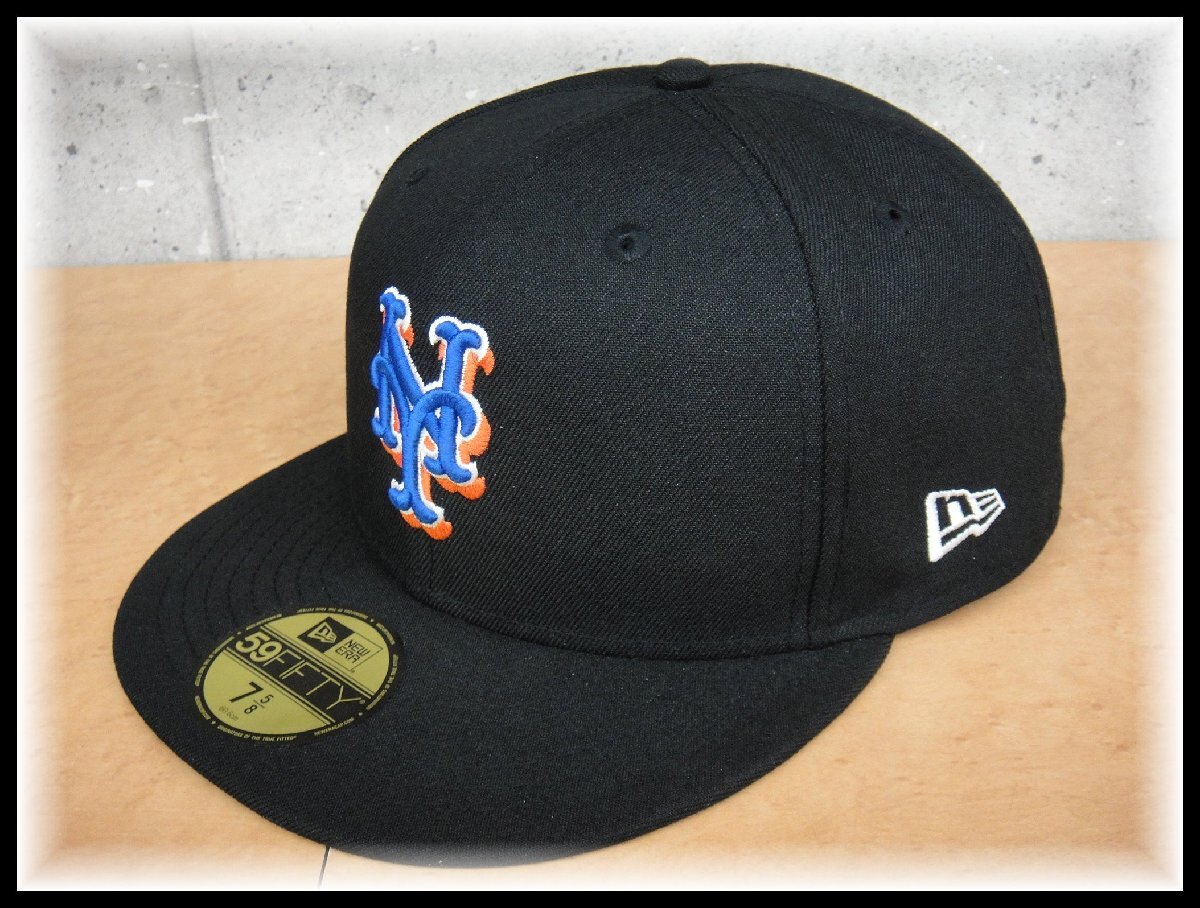 63405ST 美品 NEW ERA ニューエラ 59FIFTY キャップ ブラック 60.6cm 7 5/8 ニューヨーク・メッツ MLBピンズ付 Mets刺繍 メジャーリーグ_画像1