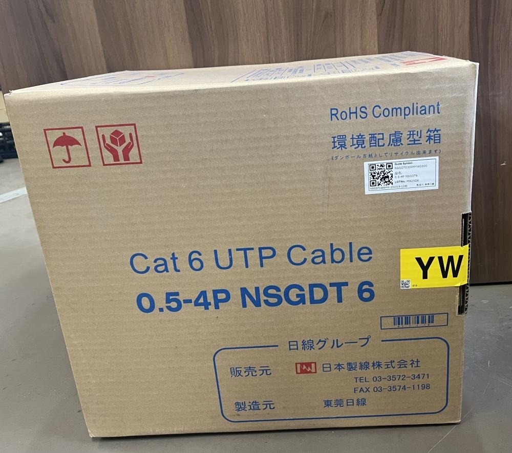 009▼未使用品・即決価格▼日本製線 CAT6 UTPケーブル 0.5-4P NSGDT6 黄色 300m
