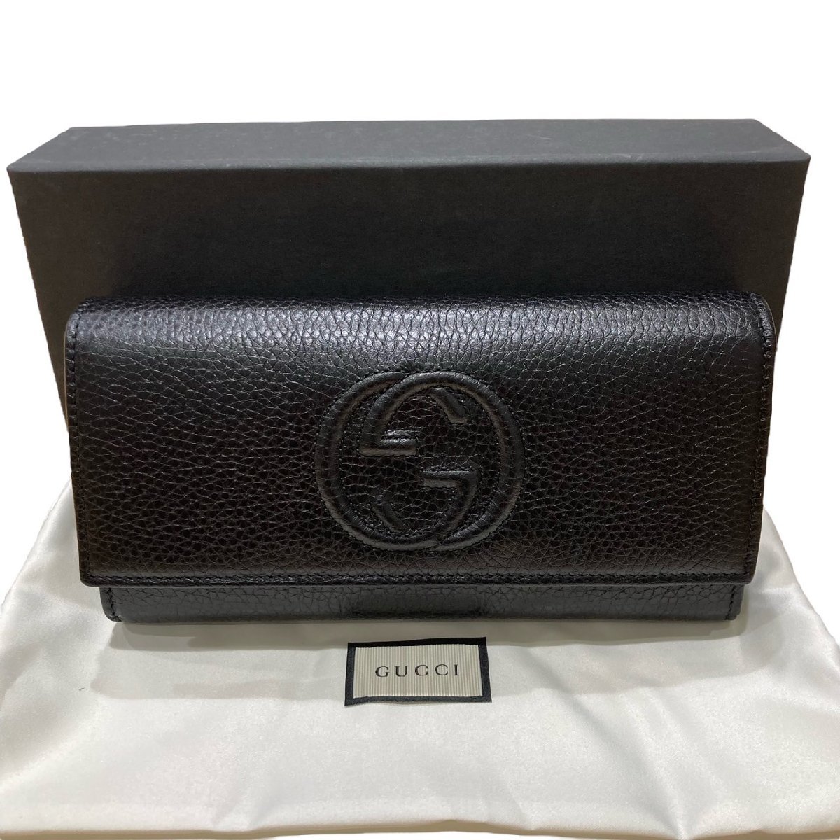 新品 GUCCI グッチ GG インターロッキングG SOHO 二つ折り 長財布 レザー ブラック_画像1